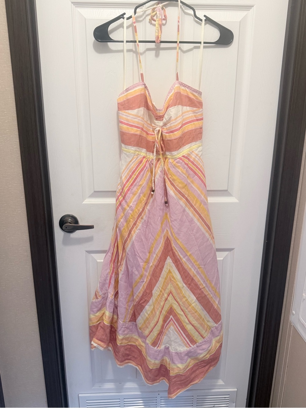 Anthropologie Striped Halter Midi Dress - Pink, Yellow & Cream